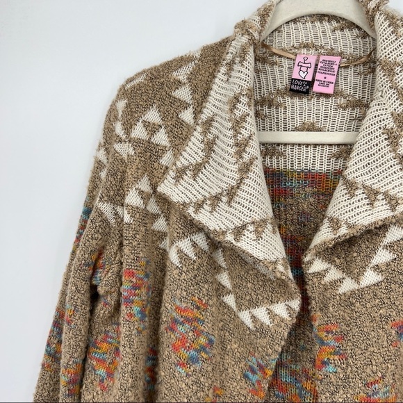 Love On a Hanger Multicolor Western Striped Open Front Beige Knit Sweater - Picture 3 of 11